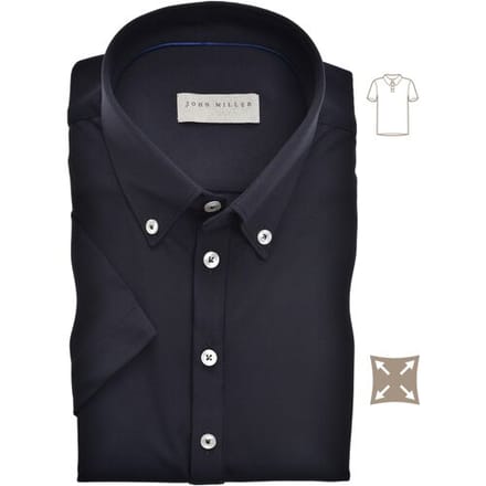 John Miller Polo Slim Casual Button Down Short Sleeve Hyperstretch Zwart / male