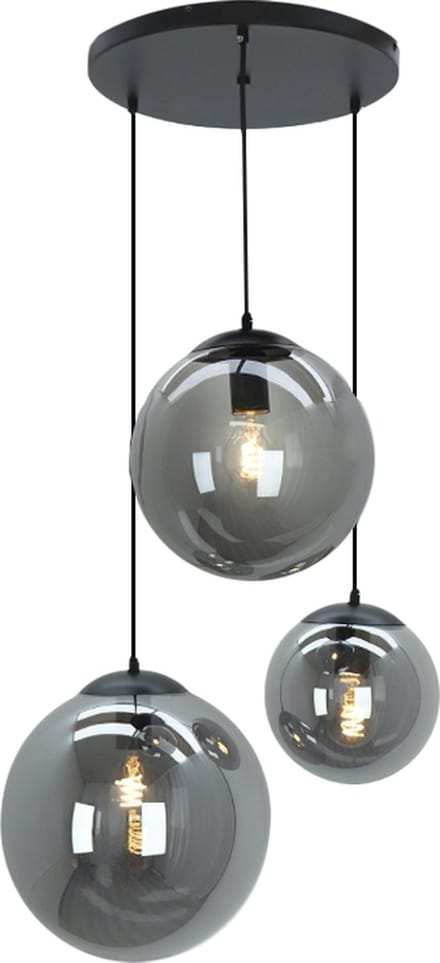 Olucia - DOLF - Hanglamp - Zwart / Grijs - 3L - Vorm: Rond