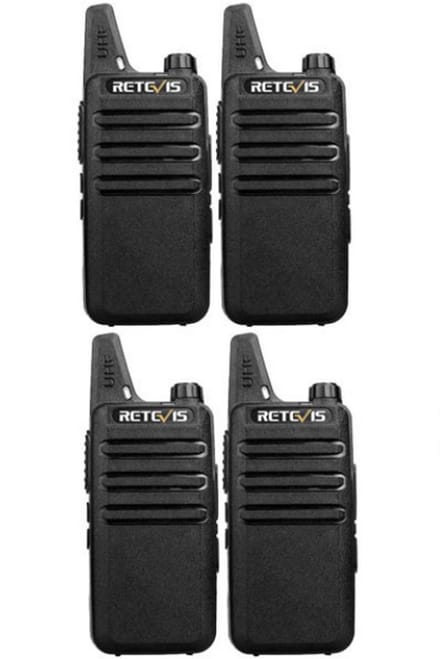 Set van 4 Retevis RT622 vergunning vrije UHF mini portofoons PMR446