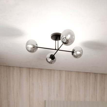 Euluna - plafondlamp - 4lichts - Staal, glas - H: 26 cm - E14 - zwart, grafiet