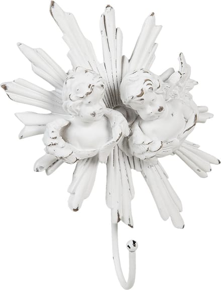 Clayre & Eef Wandhaak Engel 15x5x23 cm Wit Kunststof