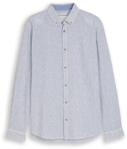 Tom Tailor - Overhemd met normale pasvorm en linnenmix - Maat XL - white navy small stripe