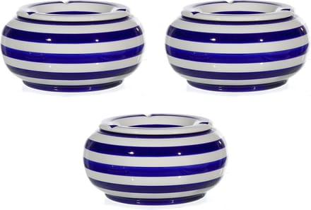 Stormasbak - 3x - blauw/wit - rond - terras asbak - 23 cm - keramiek