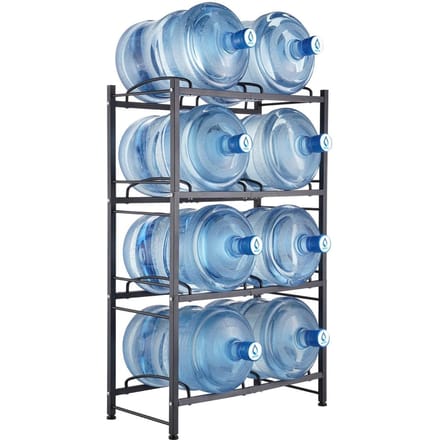 Support pour pichet d'eau à 4 niveaux Porte-bouteilles d'eau double rangée pour 8 bouteilles Noir