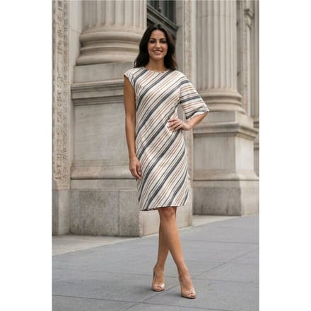 Asymmetrische Gestreepte Maxi-jurk met Ronde Hals