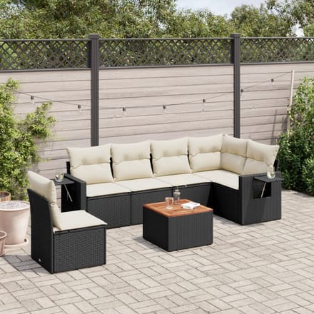 vidaXL - 7-delige - Loungeset - met - kussens - poly - rattan - zwart
