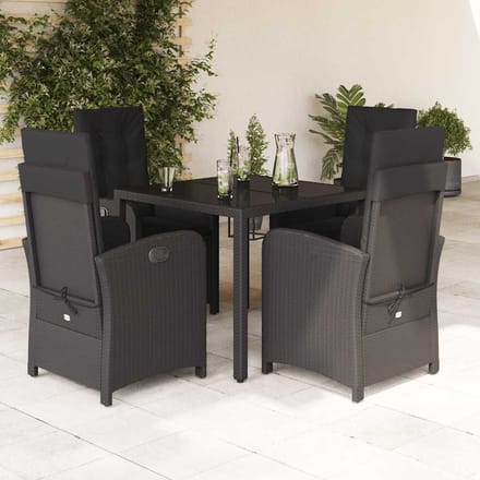 vidaXL - 5-delige - Tuinset - met - kussens - poly - rattan - zwart