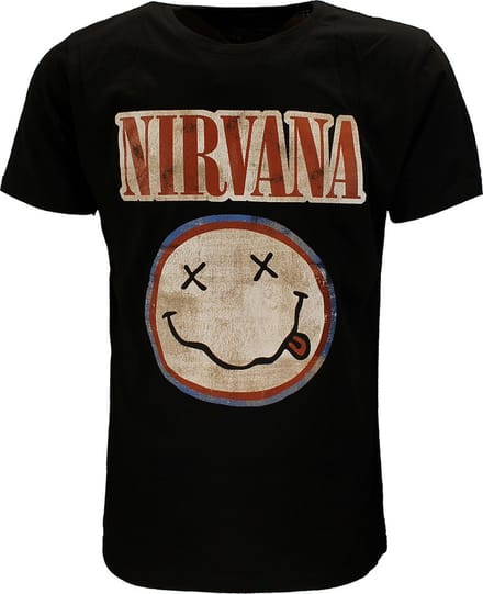 Nirvana Distressed Logo Smiley T-Shirt - Officiële Merchandise - L