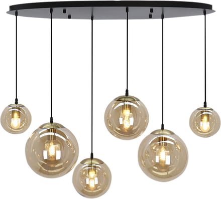 Olucia - DOLF - Hanglamp - Amber / Zwart - 6L - Vorm: Ovaal