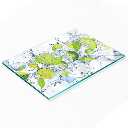 Decoratieve serveerplank van glas met afbeeldingen van limoenen en water, 80x52 cm