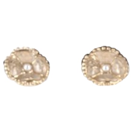 Chanel Classic CC Logo Camellia Parel Oorbellen in Goud Metaal
