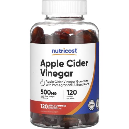 Nutricost, gommes au vinaigre de cidre de pomme, pomme, 500 mg, 120 gommes