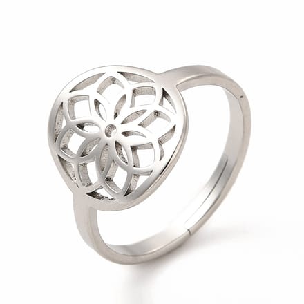 Ring stainless steel mandala bohemian, one size ring, zilverkleurig, 100% waterproof, verstelbare ring, cadeau