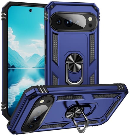 MobyDefend Hoesje - Geschikt voor Google Pixel 10 Pro XL - Pantsercase Met Draaibare Ring - Blauw
