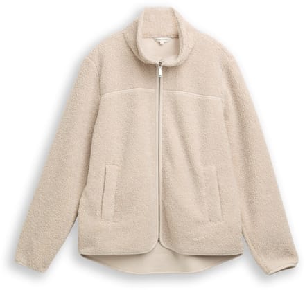 Tom Tailor - Teddy sweatjack met opstaande kraag - Maat XL - soft taupe grey melange