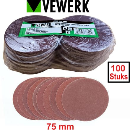 Velcro schuurschijven met klitteband 75 mm verschillende korrel groftes 100 stuks
