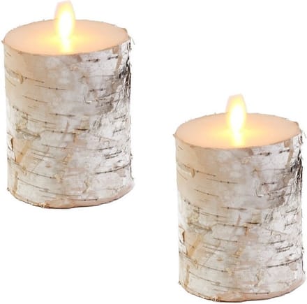 Anna's Collection Stompkaars - 2x - LED - berkenhout wit - H10 cm - bewegende vlam - kaars