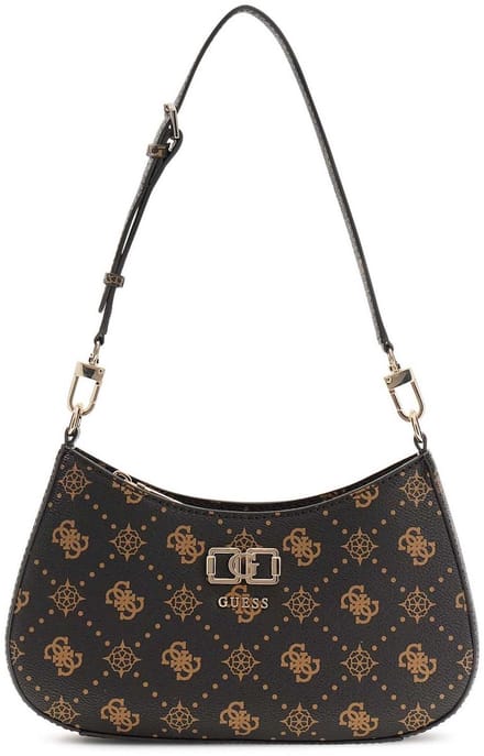 GUESS schoudertas Emelie Logo Top Zip Shoulder Bag Espresso Logo donkerbruin