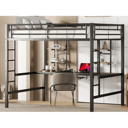 Merax Mezzaninebed 140 x 200 cm - bureau en planken - metaal - zwart