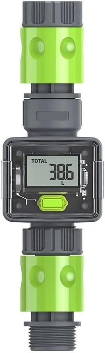 Waterstroomsensor Digitaal - Watermeter Tuinslang - Waterverbruik Meten - Hall Sensor Technologie - 10 x 24 x 5cm - Groen
