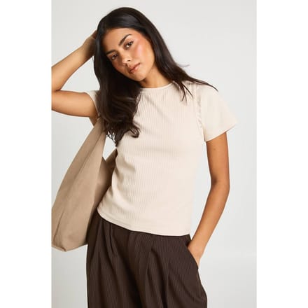 boohoo Dames Geribbelde Dubbele Laag Racer Cap Sleeve Top | Creme | Maat: 40
