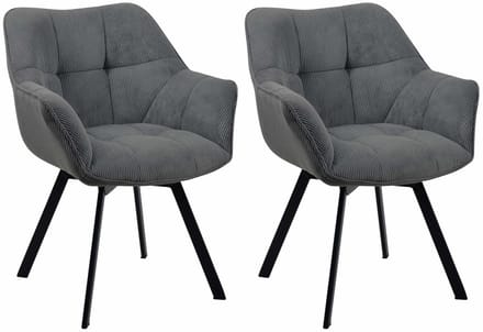 CLP Jordi Set van 2 eetkamerstoelen - Met armleuning - Metaal frame - Ribstof/donkergrijs