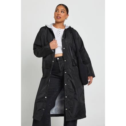 boohoo Dames Plus Double Layer Shell Longline Regen Parka | Zwart | Maat: 46