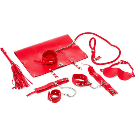 Zenn Toys - 9 Delige PU Leather Bondage Set - Rood