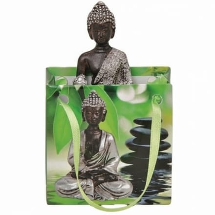 Klein cadeau Boeddha beeld - zilver - in cadeautasje - H5,5 cm - binnen - beeldjes