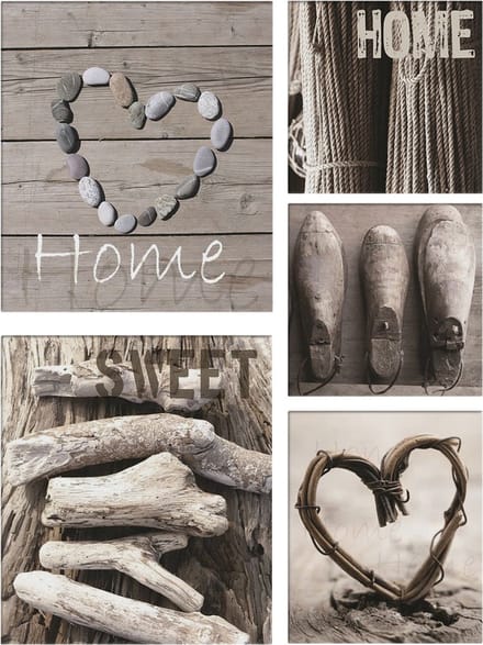 Art for the Home - Home Sweet Home - Canvassen set - Grijs - Max. 80x60 cm