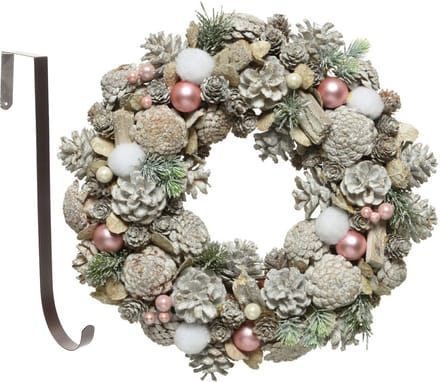 Kerstkrans - gedecoreerd - 34 cm- kunststof - incl. ijzeren deurhanger