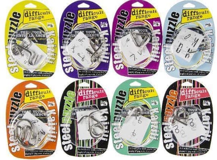 Magische Metalen Puzzels in display - set van 4 verschillende