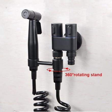 G1/2 Wandgemonteerde Douche Handheld Hand Bidet Kraan Badkraan Handsproeier Douchekop Hoekklep Beugel Dubbele Uitlaat zwart
