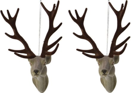 Decoris Kersthanger - 2x - rendier/hert - 13 cm - kunststof - ornament - kerstversiering - kerstboomversiering - kerstversiering