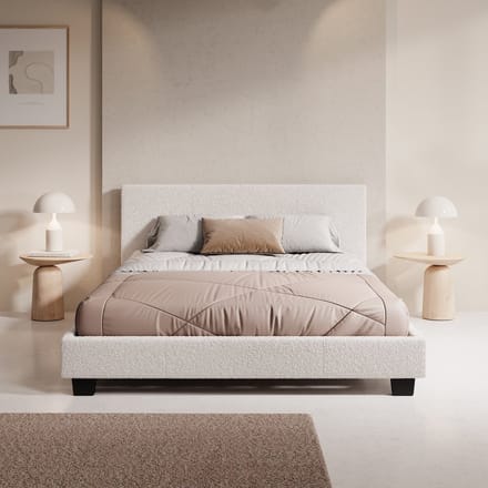 Meubella - Tweepersoonsbed George - Wit Teddystof - 140x200 cm