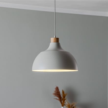 TK Lighting Hanglamp Kaitt, beige, Ø 34 cm, houten detail