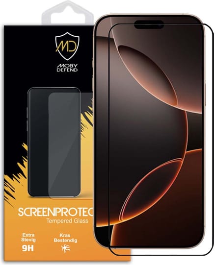 MobyDefend Screenprotector - Geschikt voor iPhone 16 Pro Max - Screensaver Met Zwarte Randen - Gehard Glas