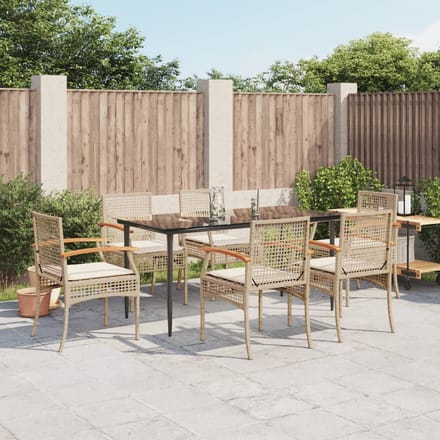 vidaXL - 7-delige - Tuinset - met - kussens - poly - rattan - beige
