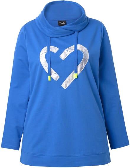 Ulla Popken - Dames - Sweatshirt hart opstaande kraag lange mouw - Inktblauw - Maat 46+