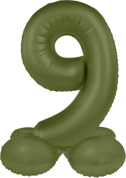 Staande Folieballon Cijfer 9 - Olive Green - Ultra Matt - 41 cm