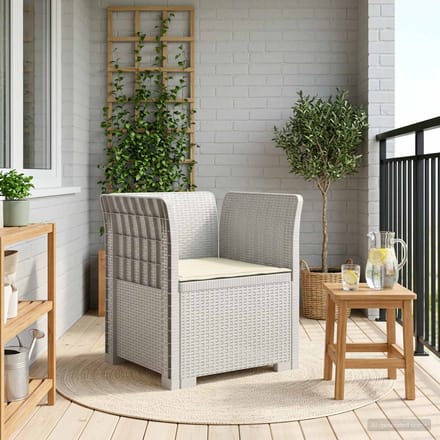 vidaXL - Eén-zits - Fauteuil - met - Kussen - Rieten - Look - PP - Wit