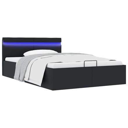 vidaXL - Bedframe - met - opslag - hydraulisch - LED - kunstleer - zwart - 120x200 - cm