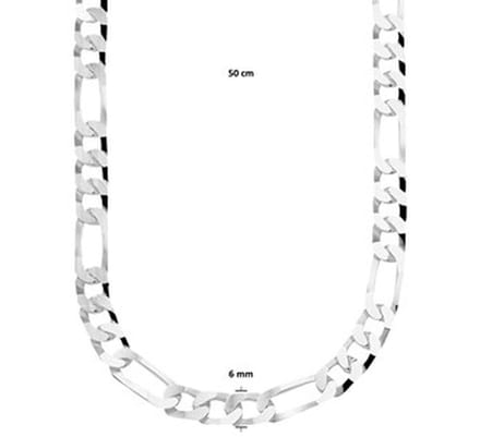 YO&NO - Ketting - Zilver - Figaro -  6,0 mm -  50 cm - Zilver 925