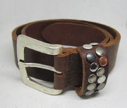 Take It - leren - lederen riem - echt leer - kinderriem - maat 55 - 55 cm - bruin - met studs zilveren gesp