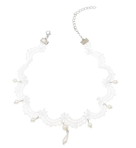 Druppel Choker - Ketting - Collier - Wit gevlochten - 31 + 8 cm - 1 stuks Parels
