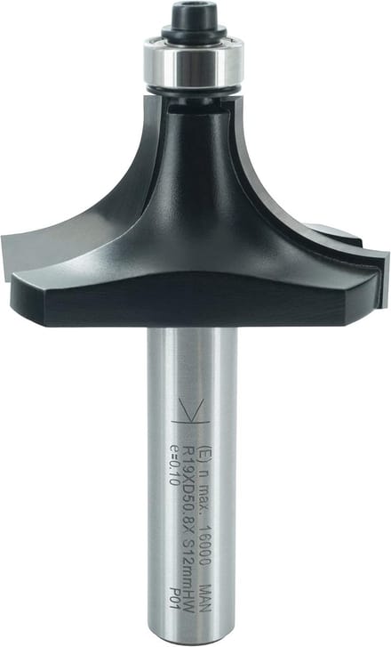 Afrondfrees Hardmetaal - Randafwerking Bit - Houtbewerking Randen - Met Kogellager - Schacht 12mm Radius 19mm