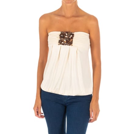 Dames-Mouwloos T-shirt met wijd gebreid topeffect 10DMT0084