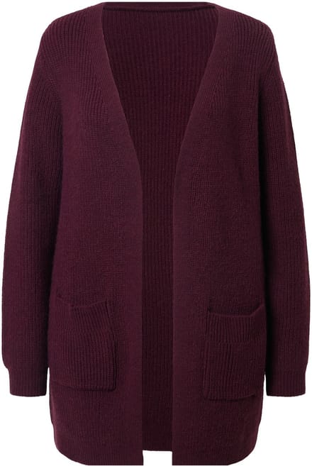 Ulla Popken - Dames - Lang vest knoopsluiting V-hals lange mouwen - Pruim - Maat 42+
