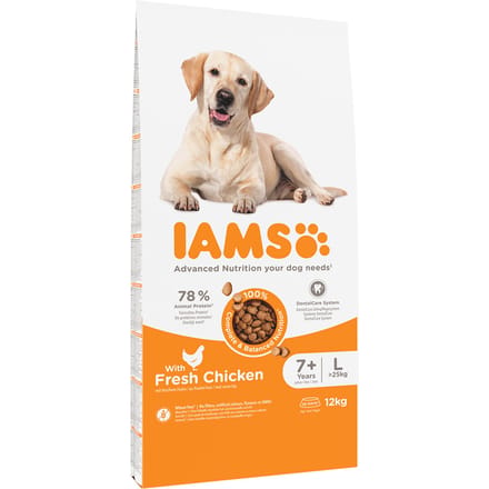 2 kg gratis! 12 kg IAMS Advanced Nutrition Senior Large Dog met Kip