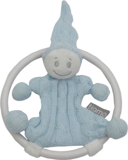 Tiamo Bijtring gebreid popje licht blauw